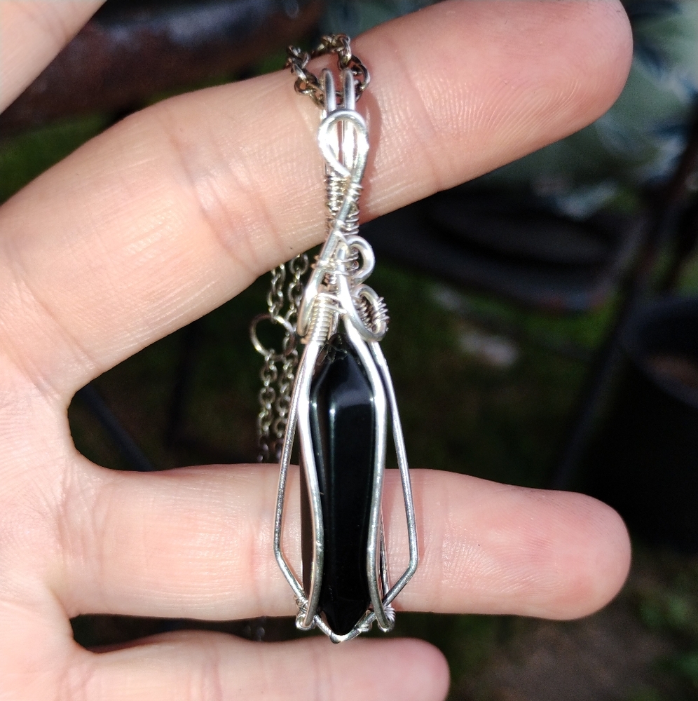 Elegant wire Wrapped Black Obsidian